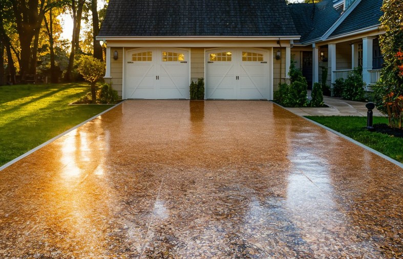 flake coating on a concrete driveway in New Jersey