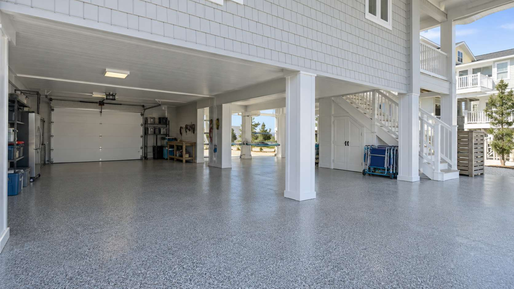 Epoxy flake floor under a raised home in Ship Bottom NJ